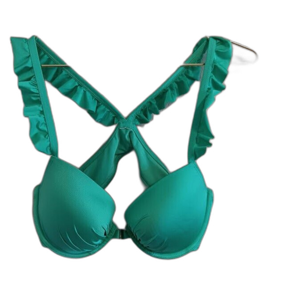 Aerie Brooke Bikini Top Size 36 C Green Underwire Push Up Ruffle Swim - Picture 1 of 4